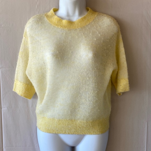 Zara Sweaters - Zara large distressed yellow wool blend short sleeved sheer sweater